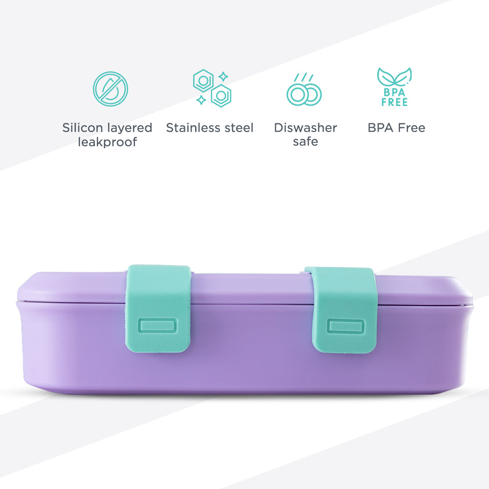 Hydrobrew Personalized Steel Core Bento Stainless Steel Lunch Box – 839ml, 2 Compartment-Orchid Mist