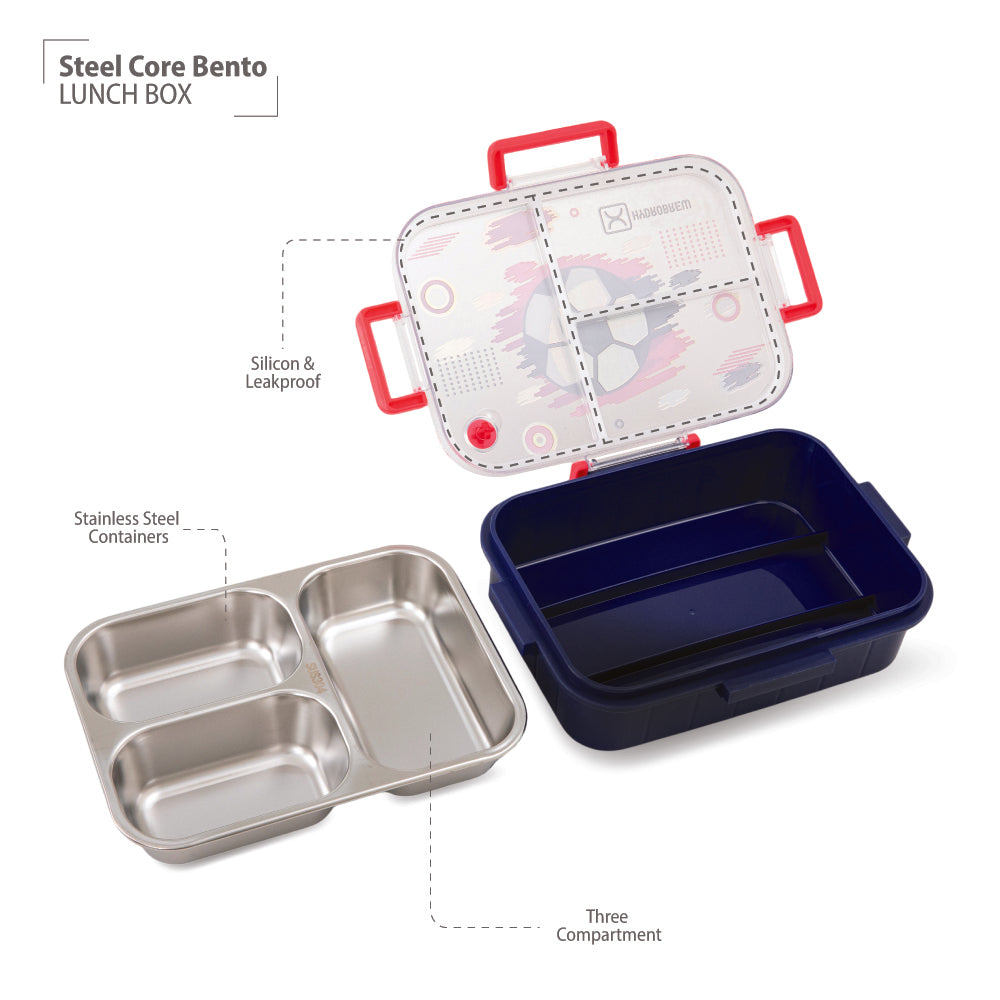 HydroBrew Steel Core Bento Lunch Box 3 Compartment 750ml – Champion navy
