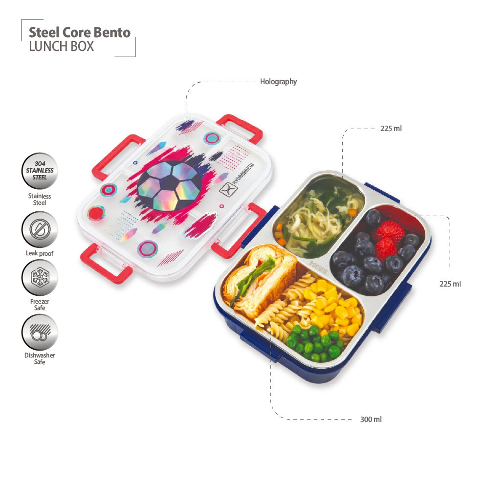 HydroBrew Steel Core Bento Lunch Box 3 Compartment 750ml – Champion navy