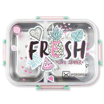 HydroBrew Steel Core Bento Lunch Box 3 Compartment 750ml – Fresh Pink