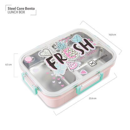 HydroBrew Steel Core Bento Lunch Box 3 Compartment 750ml – Fresh Pink