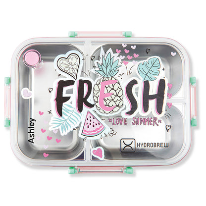 Hydrobrew Personalized Steel Core Bento Lunch Box 3 Compartment 750ml – Fresh Pink