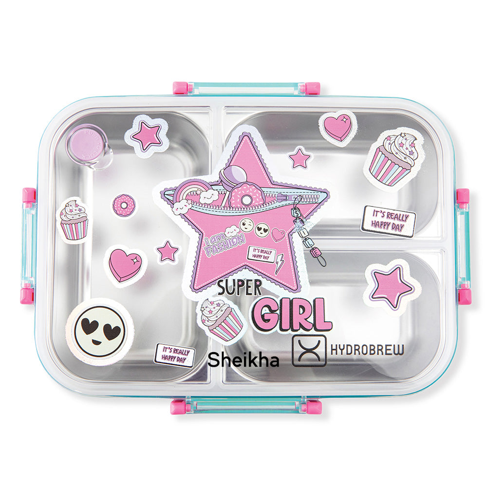 Hydrobrew Personalized Steel Core Bento Lunch Box 3 Compartment 750ml – Teal Spark