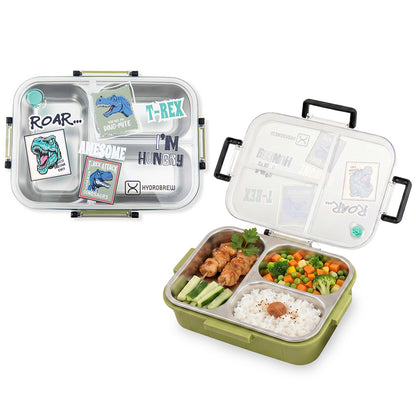 HydroBrew Steel Core Bento Lunch Box 3 Compartment 750ml – Olive Roar