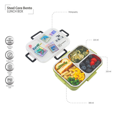 HydroBrew Steel Core Bento Lunch Box 3 Compartment 750ml – Olive Roar