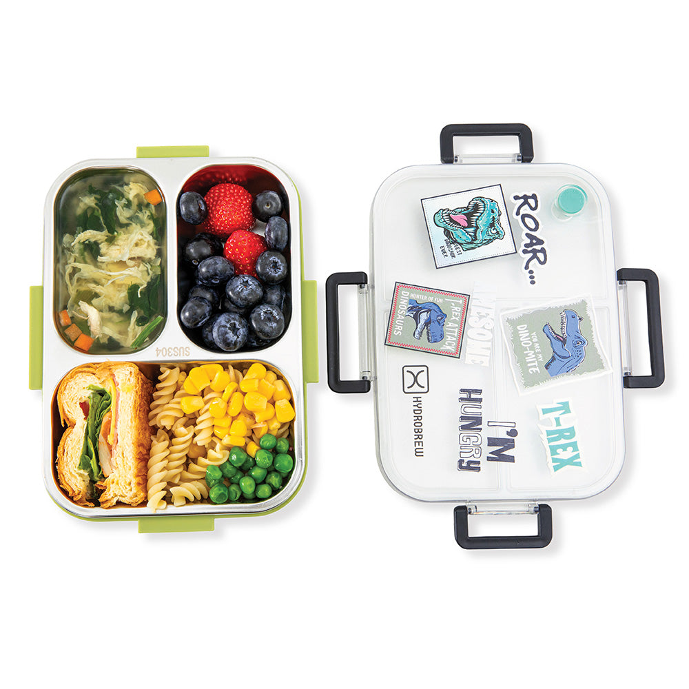 HydroBrew Steel Core Bento Lunch Box 3 Compartment 750ml – Olive Roar