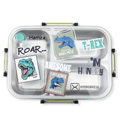 Hydrobrew Personalized Steel Core Bento Lunch Box 3 Compartment 750ml – Olive Roar