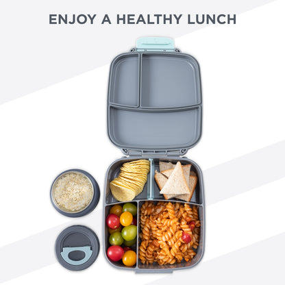 Hydrobrew Mega Flex Bento Lunch Box 1864ml,  Leakproof Lunch Container with Integrated 250ml Insulated Food Jar- Graphite