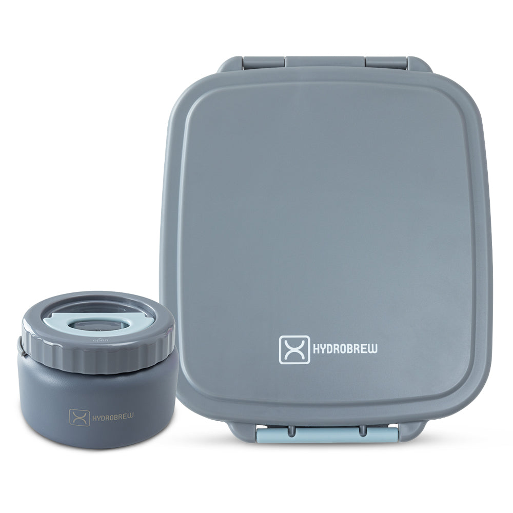 Hydrobrew Personalized Mega Flex Bento Lunch Box 1864ml,  Leakproof Lunch Container with Integrated 250ml Insulated Food Jar- Graphite