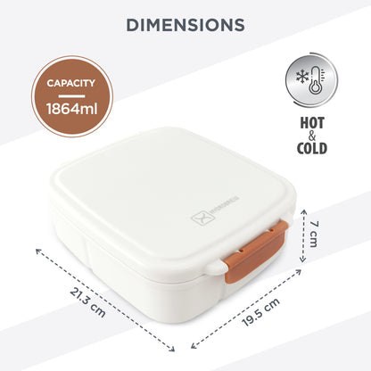 Hydrobrew Mega Flex Bento Lunch Box 1864ml,  Leakproof Lunch Container with Integrated 250ml Insulated Food Jar- Ivory Terracotta