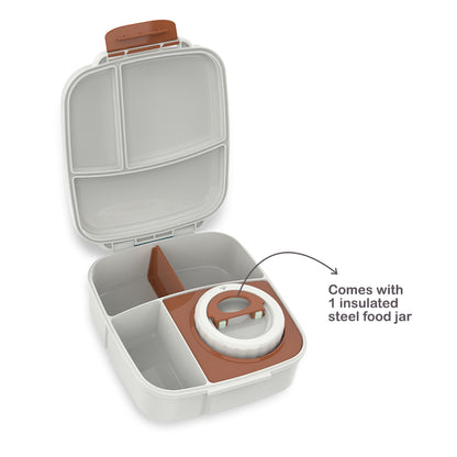 Hydrobrew Mega Flex Bento Lunch Box 1864ml,  Leakproof Lunch Container with Integrated 250ml Insulated Food Jar- Ivory Terracotta