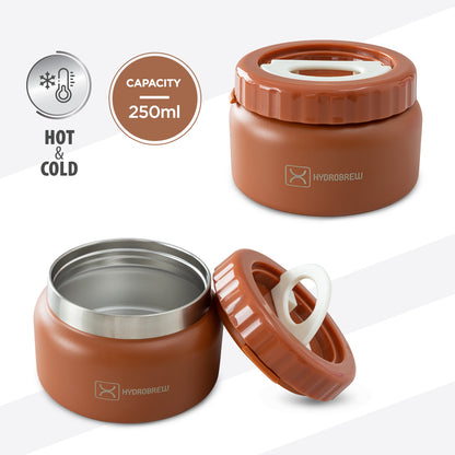 Hydrobrew Personalized Mega Flex Bento Lunch Box 1864ml,  Leakproof Lunch Container with Integrated 250ml Insulated Food Jar- Ivory Terracotta