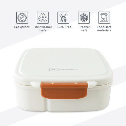 Hydrobrew Personalized Mega Flex Bento Lunch Box 1864ml,  Leakproof Lunch Container with Integrated 250ml Insulated Food Jar- Ivory Terracotta