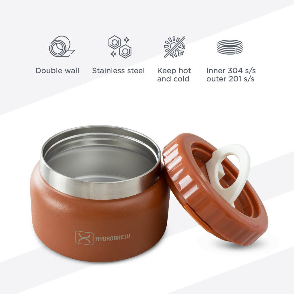 Hydrobrew Personalized Mega Flex Bento Lunch Box 1864ml,  Leakproof Lunch Container with Integrated 250ml Insulated Food Jar- Ivory Terracotta