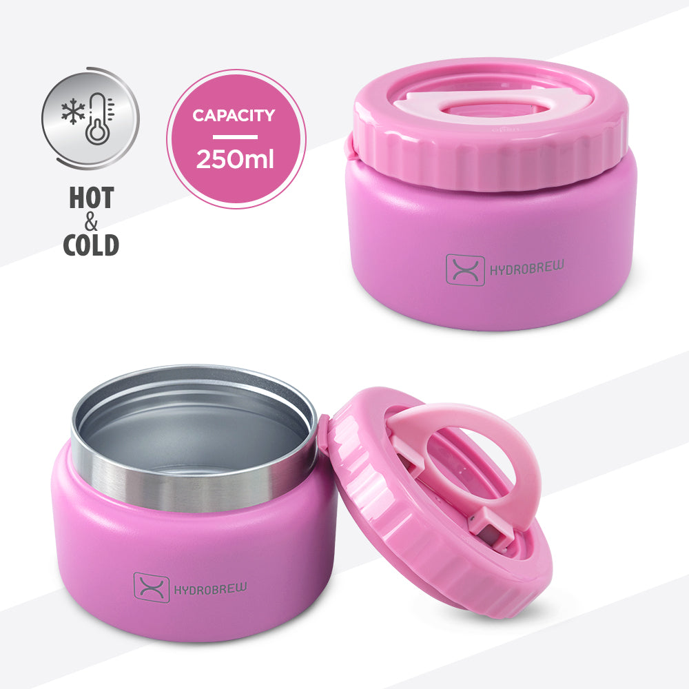 Hydrobrew Mega Flex Bento Lunch Box 1864ml,  Leakproof Lunch Container with Integrated 250ml Insulated Food Jar- Rose Silk