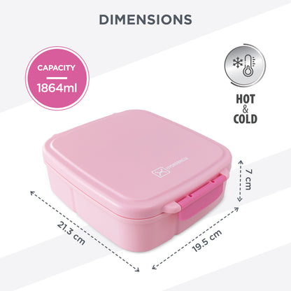 Hydrobrew Mega Flex Bento Lunch Box 1864ml,  Leakproof Lunch Container with Integrated 250ml Insulated Food Jar- Rose Silk