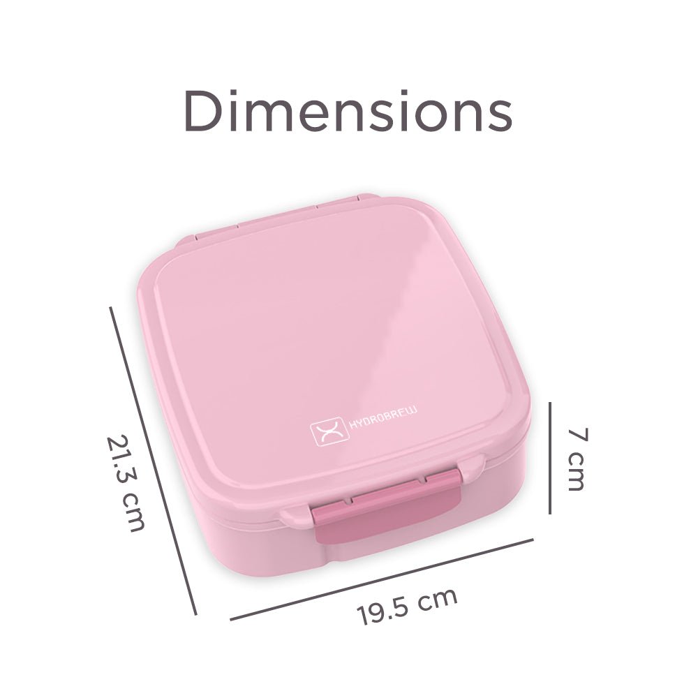 Hydrobrew Mega Flex Bento Lunch Box 1864ml,  Leakproof Lunch Container with Integrated 250ml Insulated Food Jar- Rose Silk