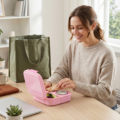 Hydrobrew Personalized Mega Flex Bento Lunch Box 1864ml,  Leakproof Lunch Container with Integrated 250ml Insulated Food Jar- Rose Silk
