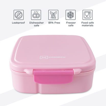 Hydrobrew Personalized Mega Flex Bento Lunch Box 1864ml,  Leakproof Lunch Container with Integrated 250ml Insulated Food Jar- Rose Silk