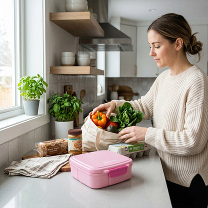Hydrobrew Personalized Mega Flex Bento Lunch Box 1864ml,  Leakproof Lunch Container with Integrated 250ml Insulated Food Jar- Rose Silk
