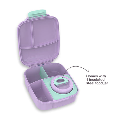 Hydrobrew Mega Flex Bento Lunch Box 1864ml,  Leakproof Lunch Container with Integrated 250ml Insulated Food Jar- Orchid Mist
