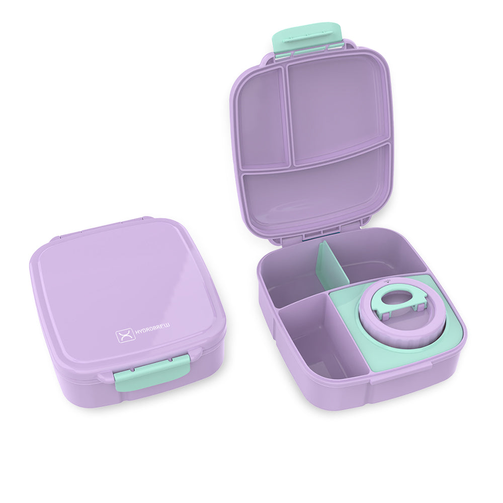 Hydrobrew Mega Flex Bento Lunch Box 1864ml,  Leakproof Lunch Container with Integrated 250ml Insulated Food Jar- Orchid Mist