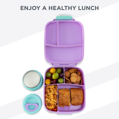 Hydrobrew Mega Flex Bento Lunch Box 1864ml,  Leakproof Lunch Container with Integrated 250ml Insulated Food Jar- Orchid Mist