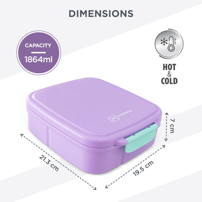 Hydrobrew Personalized Mega Flex Bento Lunch Box 1864ml,  Leakproof Lunch Container with Integrated 250ml Insulated Food Jar- Orchid Mist