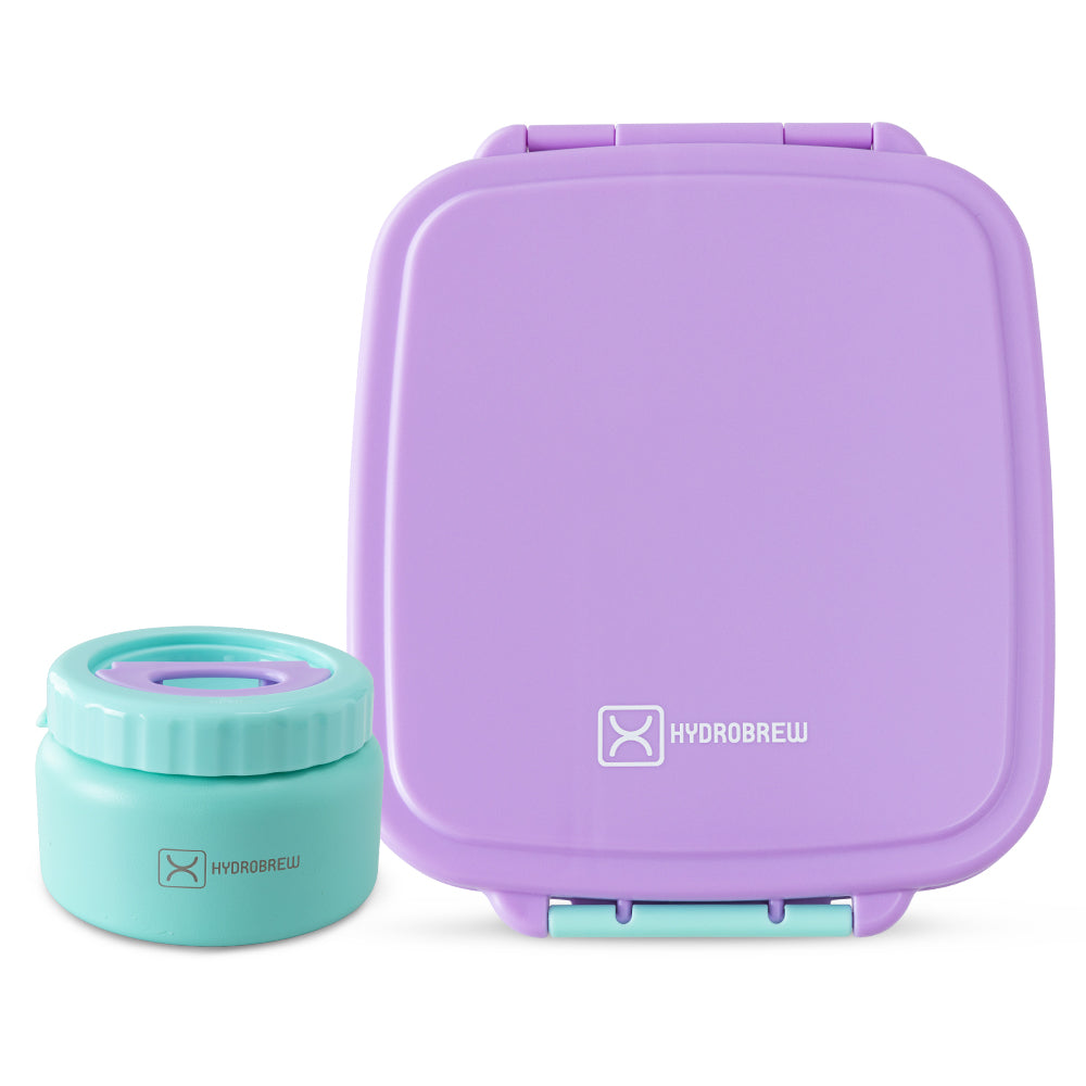 Hydrobrew Personalized Mega Flex Bento Lunch Box 1864ml,  Leakproof Lunch Container with Integrated 250ml Insulated Food Jar- Orchid Mist