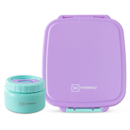 Hydrobrew Personalized Mega Flex Bento Lunch Box 1864ml,  Leakproof Lunch Container with Integrated 250ml Insulated Food Jar- Orchid Mist