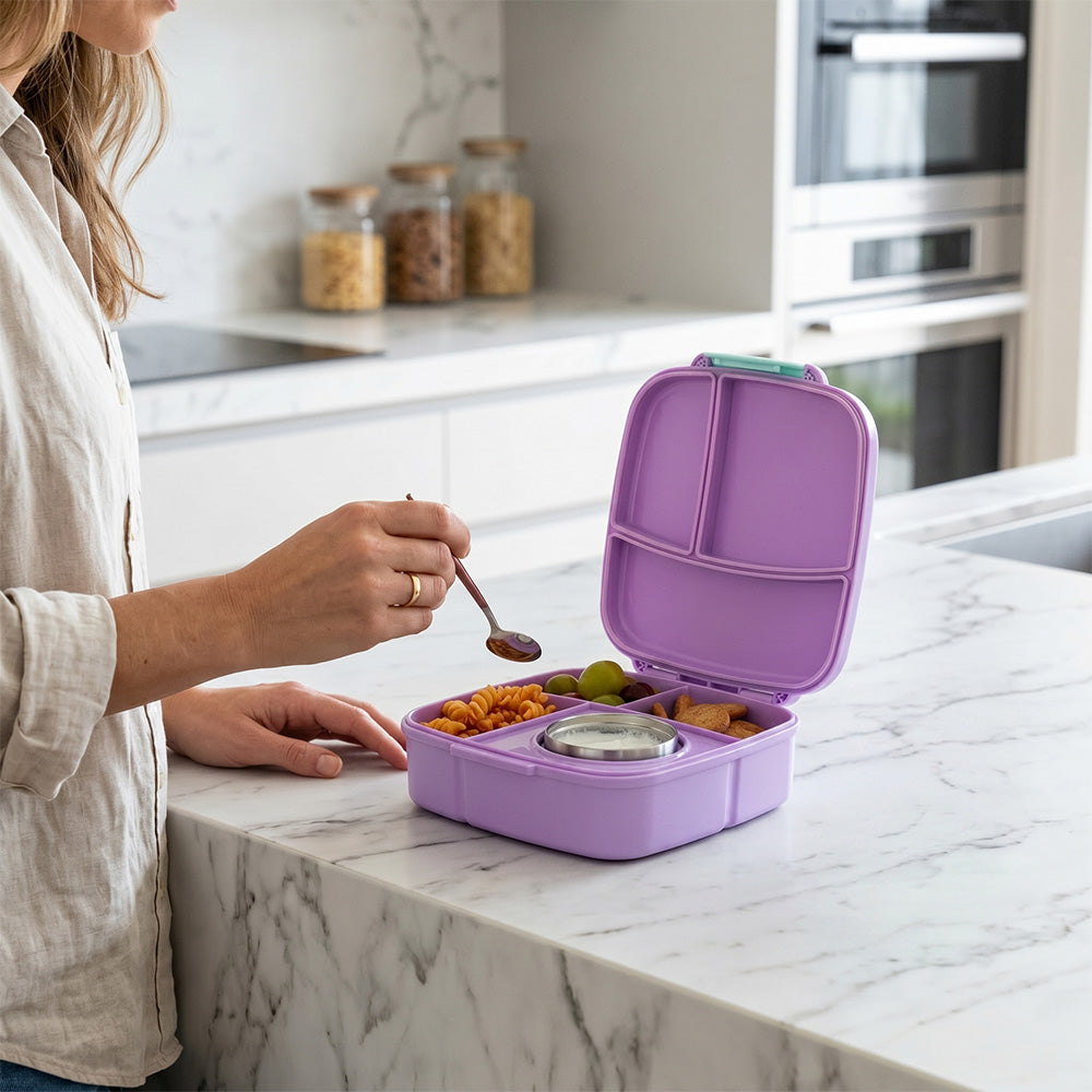 Hydrobrew Personalized Mega Flex Bento Lunch Box 1864ml,  Leakproof Lunch Container with Integrated 250ml Insulated Food Jar- Orchid Mist
