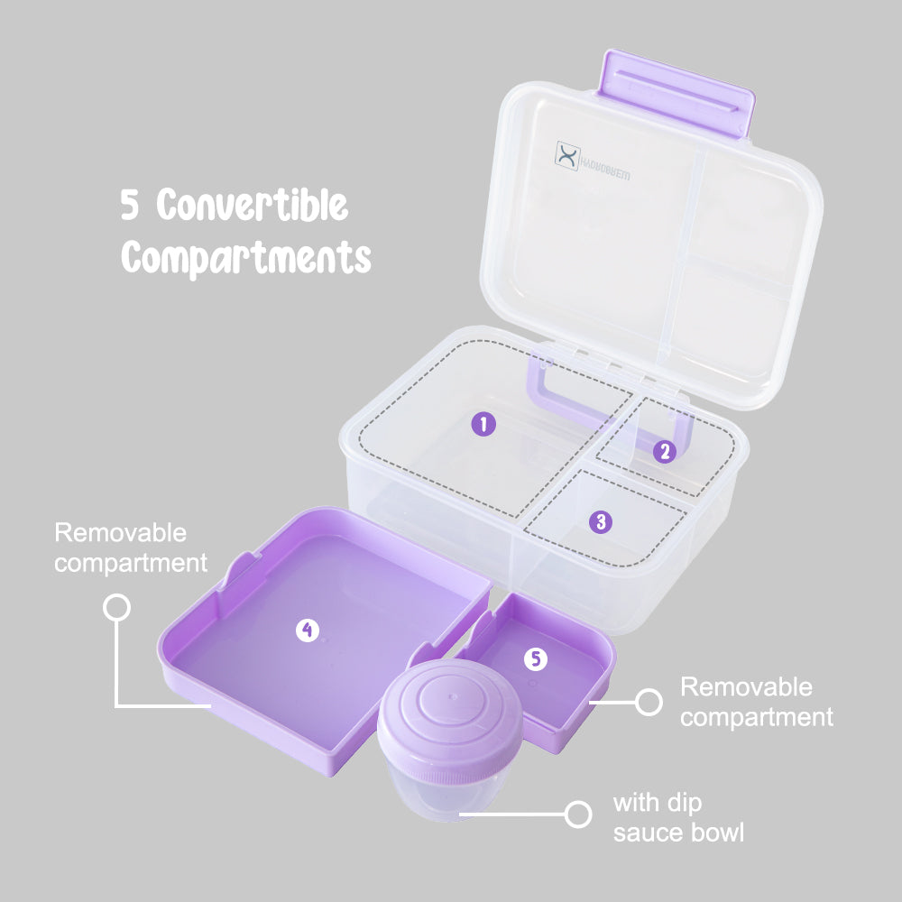 Hydrobrew 3/4/5 Convertible 1650ml Bento Lunch Box - Lilac