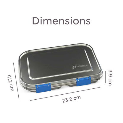 Hydrobrew 3 Compartment Bento Steel Lunch Box - Blue