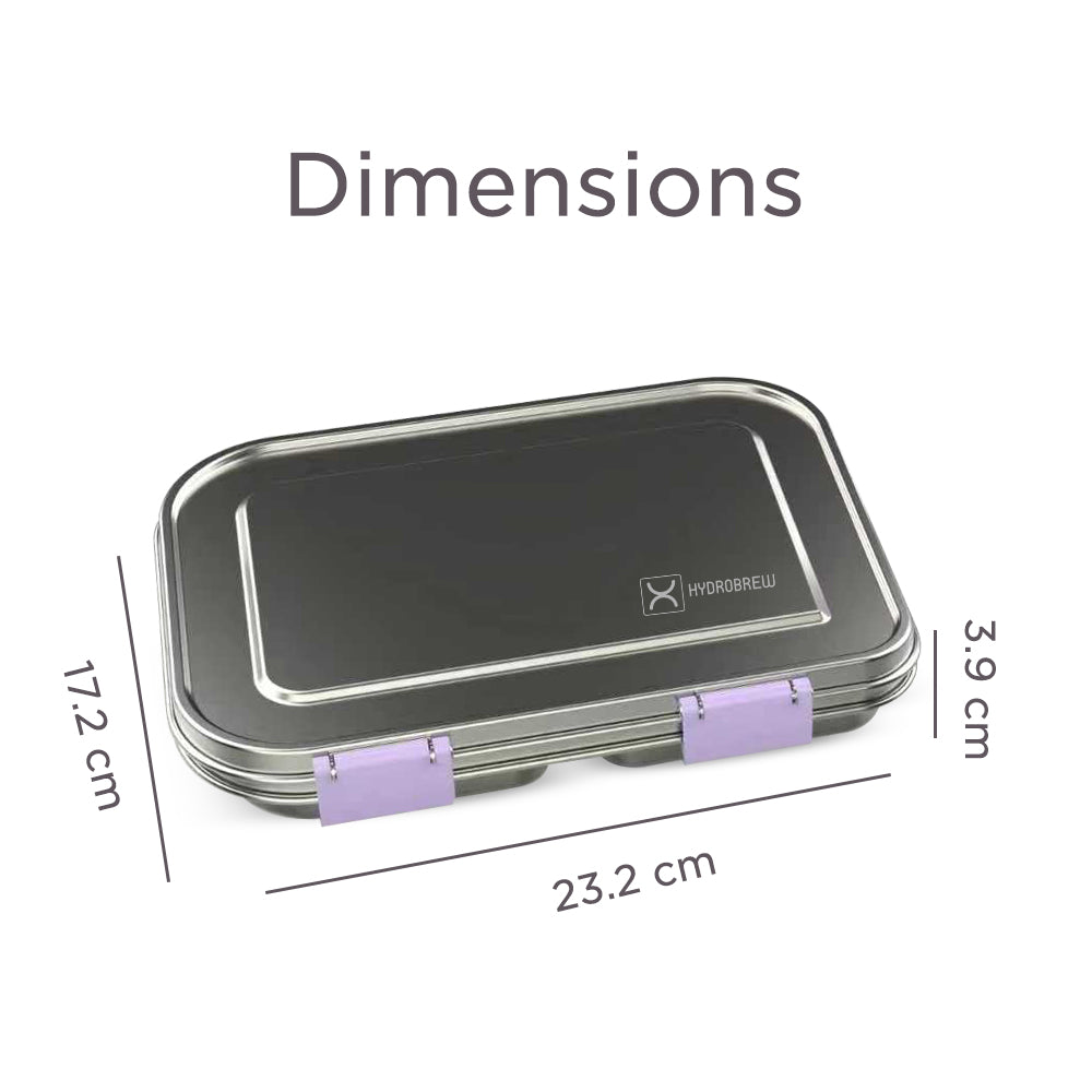 Hydrobrew 3 Compartment Bento Steel Lunch Box - Purple