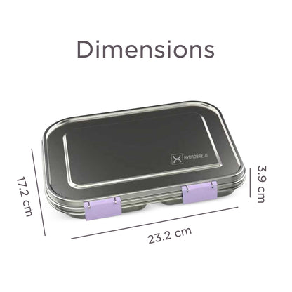 Hydrobrew 3 Compartment Bento Steel Lunch Box - Purple