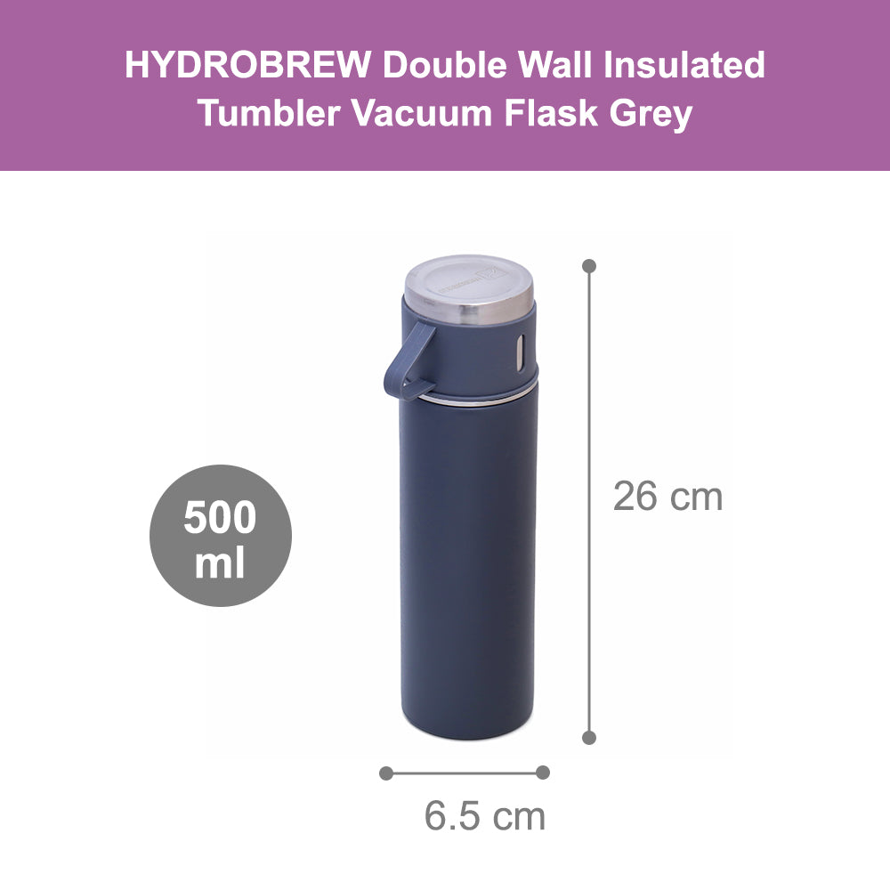 HYDROBREW Insulated 500ml Vacuum Flask w/2x 150ml Cup -Grey