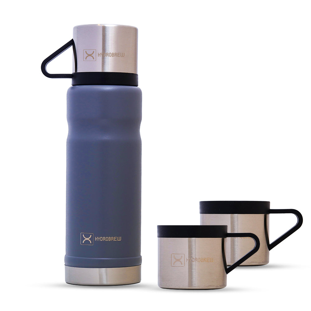 HYDROBREW Insulated 650ml Vacuum Flask w/2x 150ml Cup -Grey