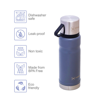 HYDROBREW Insulated 650ml Vacuum Flask w/2x 150ml Cup -Grey