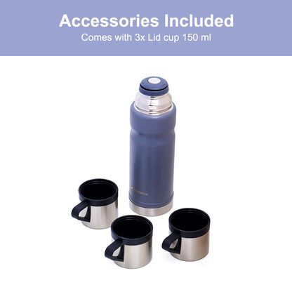 HYDROBREW Insulated 650ml Vacuum Flask w/2x 150ml Cup -Grey