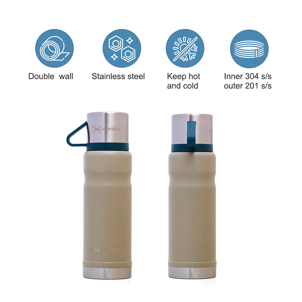 HYDROBREW Insulated 650ml Vacuum Flask w/2x 150ml Cup-Ivory