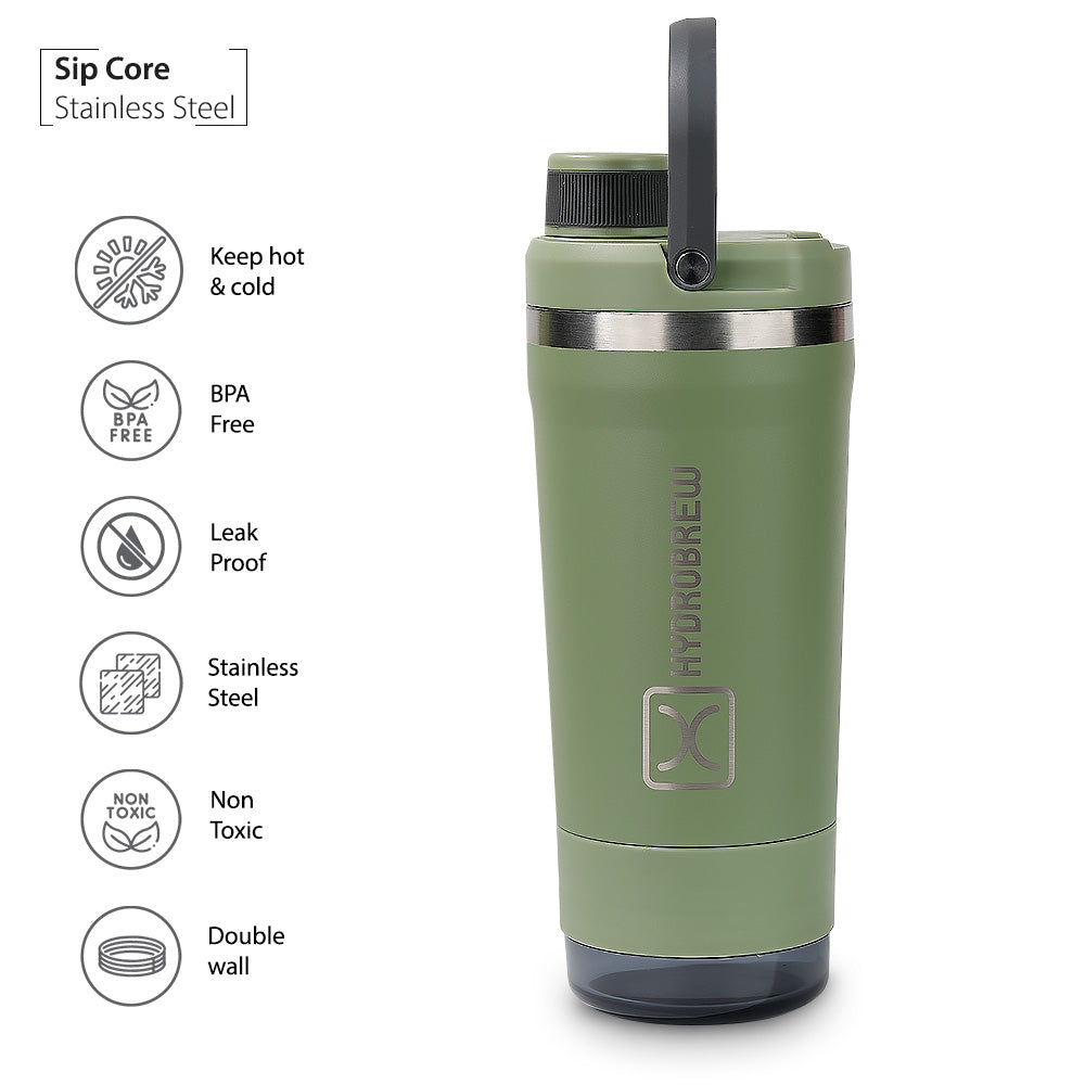 Hydrobrew Sip Core Stainless Steel Bottle w/t Tritan™ Container - 18/8 Premium Double Wall Stainless Steel - URBAN STONE