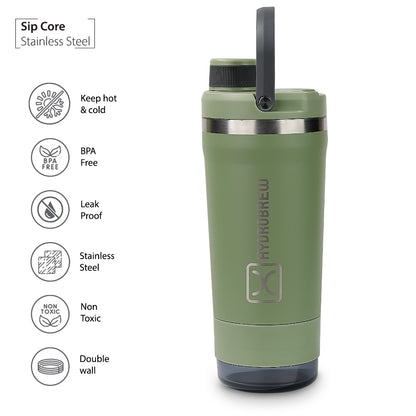 Hydrobrew Sip Core Stainless Steel Bottle w/t Tritan™ Container - 18/8 Premium Double Wall Stainless Steel - URBAN STONE