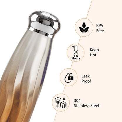 Hydrobrew Double Wall Stainless Steel Water Bottle 420ml – Leakproof Insulated Bottle, Bronze Mist