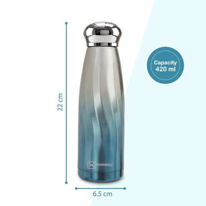 Hydrobrew Double Wall Stainless Steel Water Bottle 420ml – Leakproof Insulated Bottle, Blue Mirage