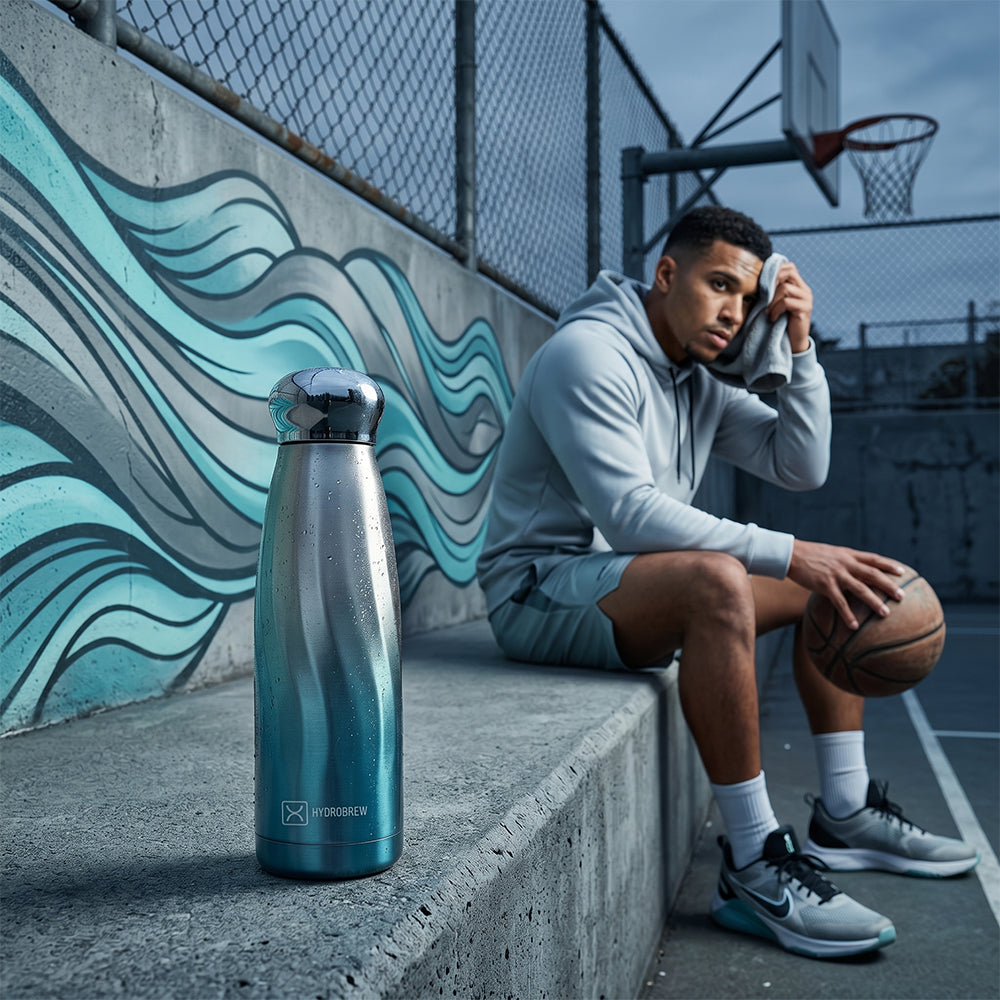 Hydrobrew Double Wall Stainless Steel Water Bottle 420ml – Leakproof Insulated Bottle, Blue Mirage
