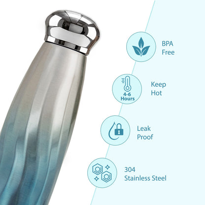 Hydrobrew Double Wall Stainless Steel Water Bottle 420ml – Leakproof Insulated Bottle, Blue Mirage