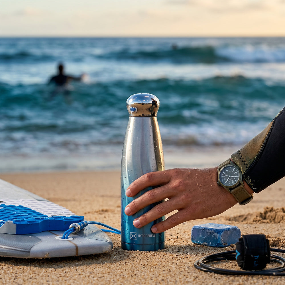 Hydrobrew Double Wall Stainless Steel Water Bottle 420ml – Leakproof Insulated Bottle, Blue Mirage