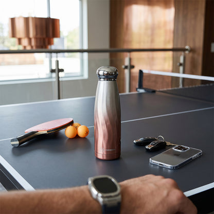 Hydrobrew Double Wall Stainless Steel Water Bottle 420ml – Leakproof Insulated Bottle, Desert Rose