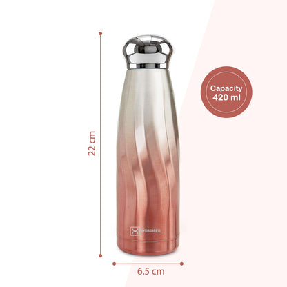 Hydrobrew Double Wall Stainless Steel Water Bottle 420ml – Leakproof Insulated Bottle, Desert Rose