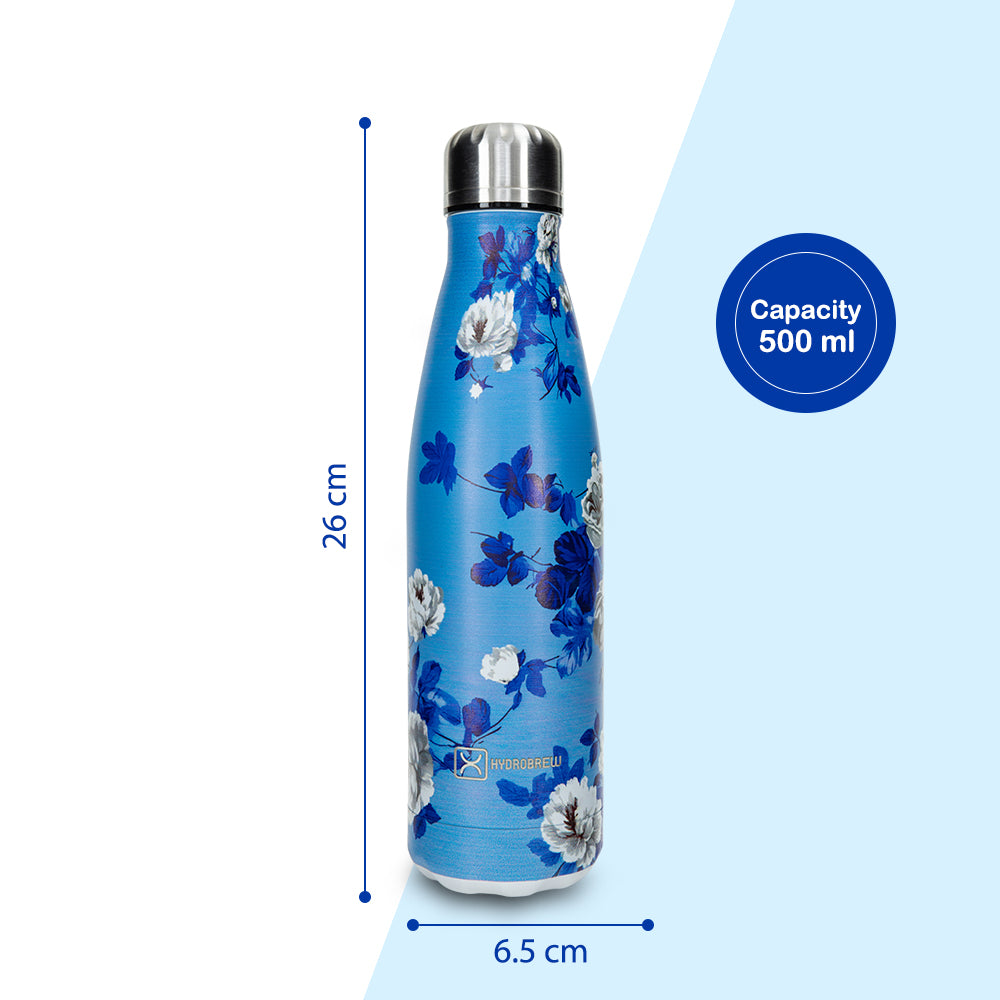 Hydrobrew Double wall Stainless Steel Water Bottle 500ML  - Azure Bloom